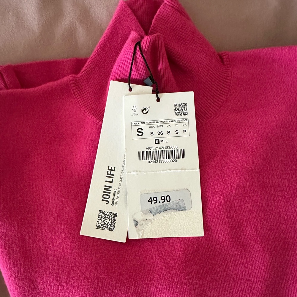 NWT Zara pink turtleneck sweater bow dress size xs - Picture 2 of 2